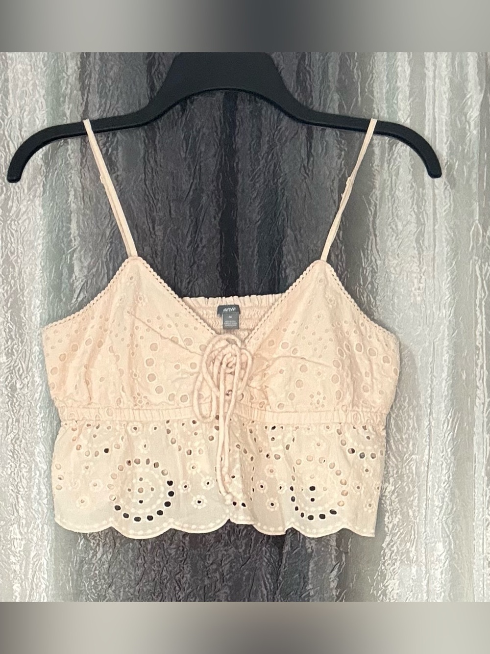 aerie Pale Pink Eyelet Lace Cropped Cami with Tie Front NWOT